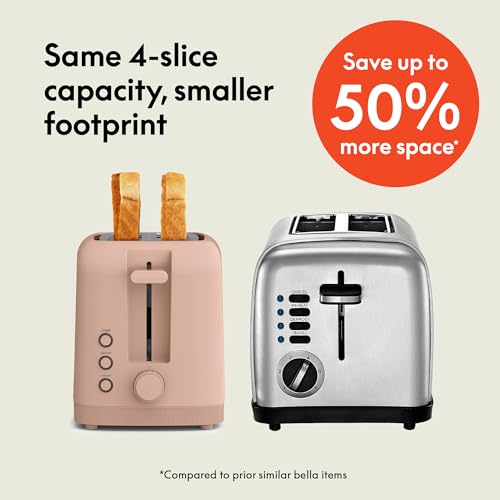bella 2 Slice Slim Toaster, Fits-anywhere™ Kitchenware, 6 Setting Shade Control with Reheat & Cancel Buttons, Removable Crumb Tray, 10” Long Slot, Anti Jam & Auto Shutoff, 900 Watt, Oatmilk
