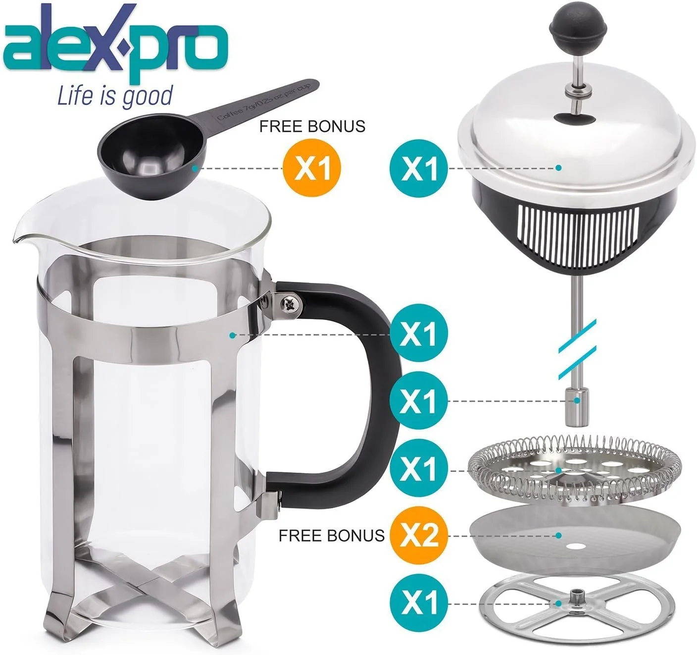 French Press Machine - Coffee Press - French Press Coffee Maker - French Press Kit - French Press - Stainless Steel French Press - French Press Set - French Press Large - Improved Model 2018