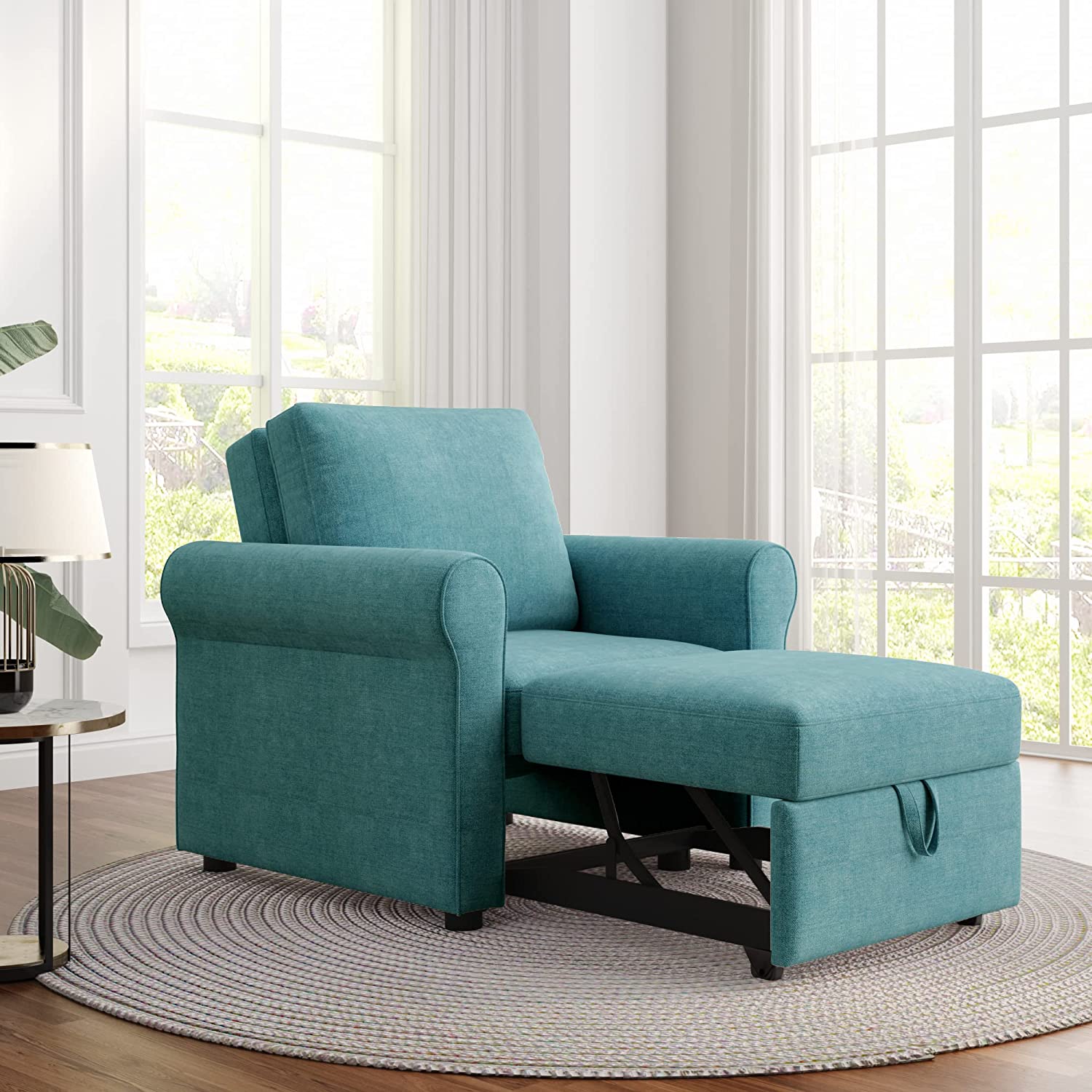 Pull Out Sleeper Chair Convertible Chair To Bed 3-In-1 Single Sofa Bed, Teal