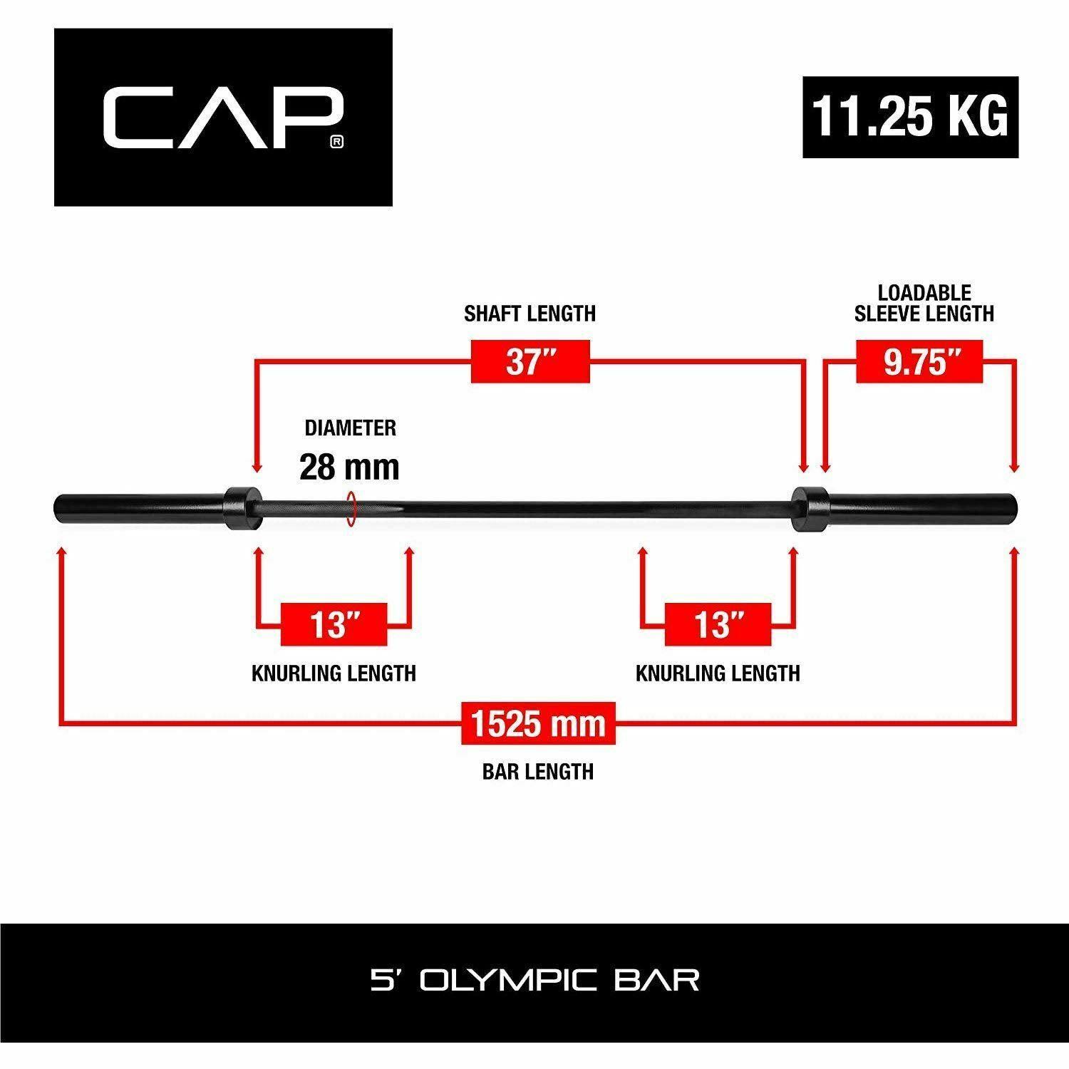 Cap Barbell 2-Inch Olympic 5 ft Weight Bar, Black