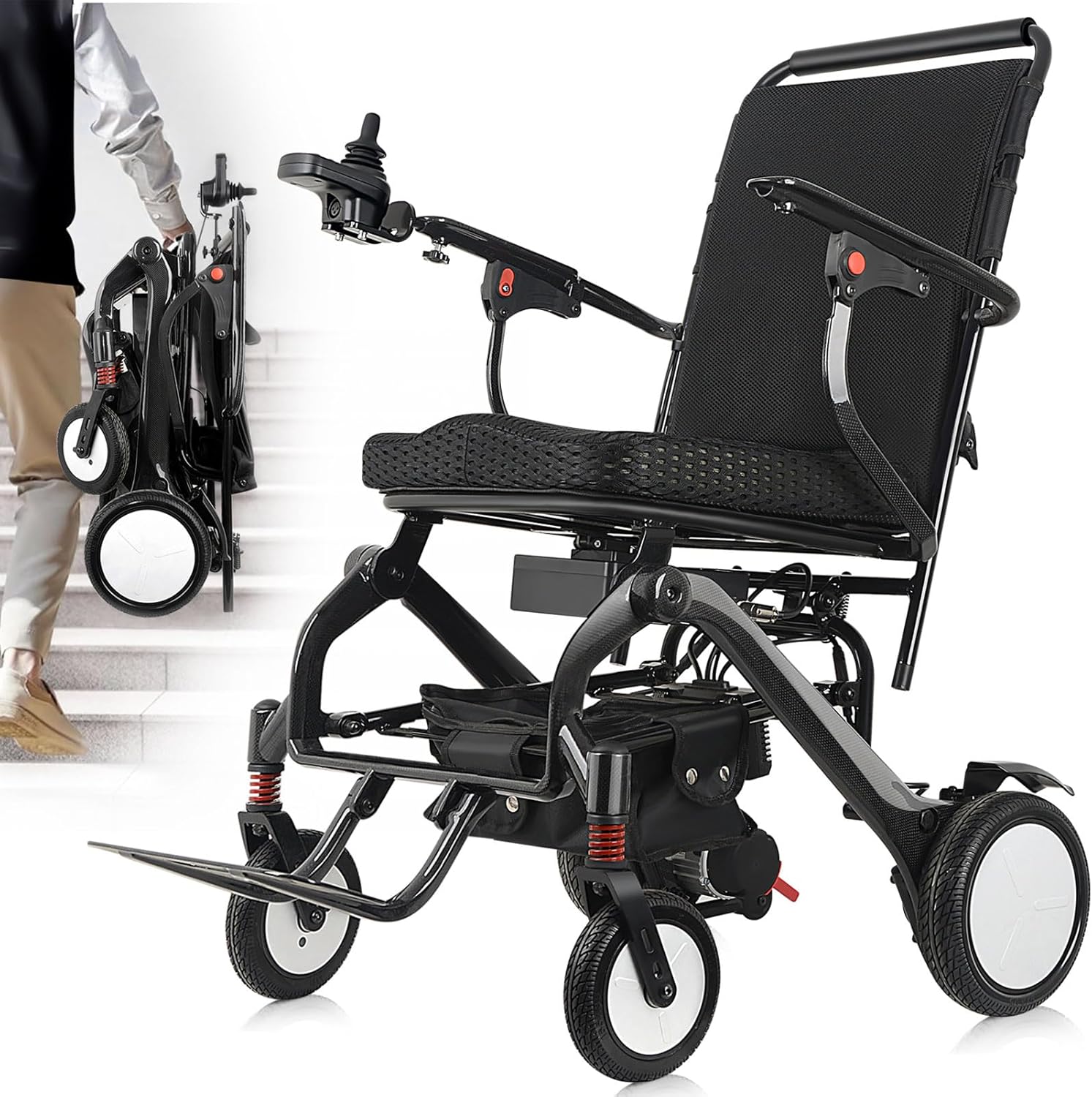 42lb Super Lightweight Electric Wheelchairs for Adults, 13 Miles Long Range Power Wheelchair, Intelligent Motorized Wheelchair for Seniors, Portable Airline Approved (Carbon Fiber Frame)