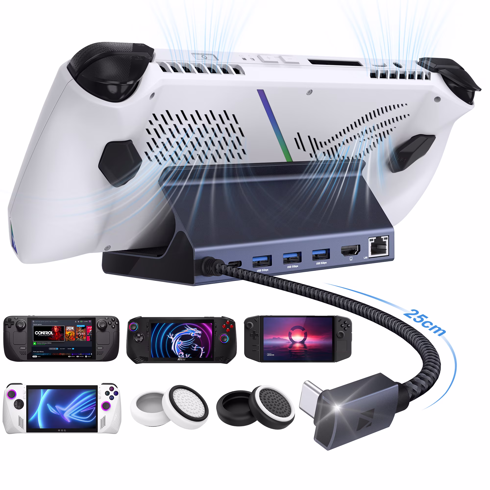 ROG Docking Station for Steam Deck OLED ASUS ROG Ally Lenovo Legion Go MSI Claw 6-in-1 HDMI 4K 60Hz Ethernet USB-C 100W