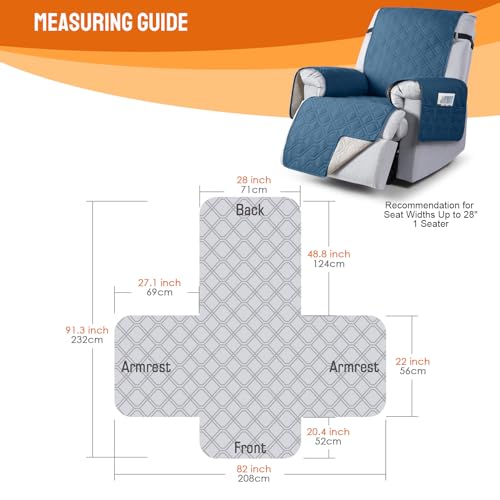 100% Waterproof Recliner Chair Covers, Recliner Cover Non-Slip Dog Chair Cover Furniture Protector Washable Slipcover with Pocket, Elastic Straps for Pets, Dogs(Sand, 28