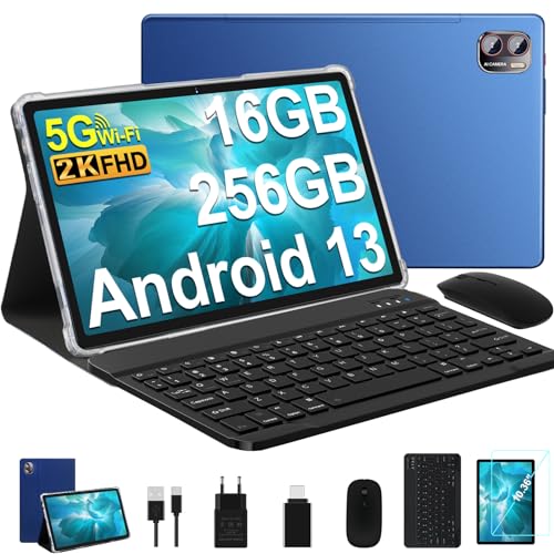 Tablet 12 Inch Android 13 Tablet 2K Screens,16GB RAM 128GB ROM (TF 1TB),2000 * 1200 Pixels/13+5MP/8000mAh/Bluetooth5.0,Octa-Core 2.0GHz 5GWiFi Tablets with Keyboard Mouse - Coffee