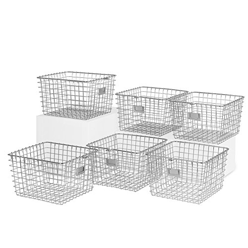 Spectrum Diversified Wire, Vintage Locker Basket Style, Rustic Farmhouse Chic Steel Storage for Closets, Pantry, Kitchen, Garage, Bathroom & More, Medium, Pack of 1, Industrial Gray