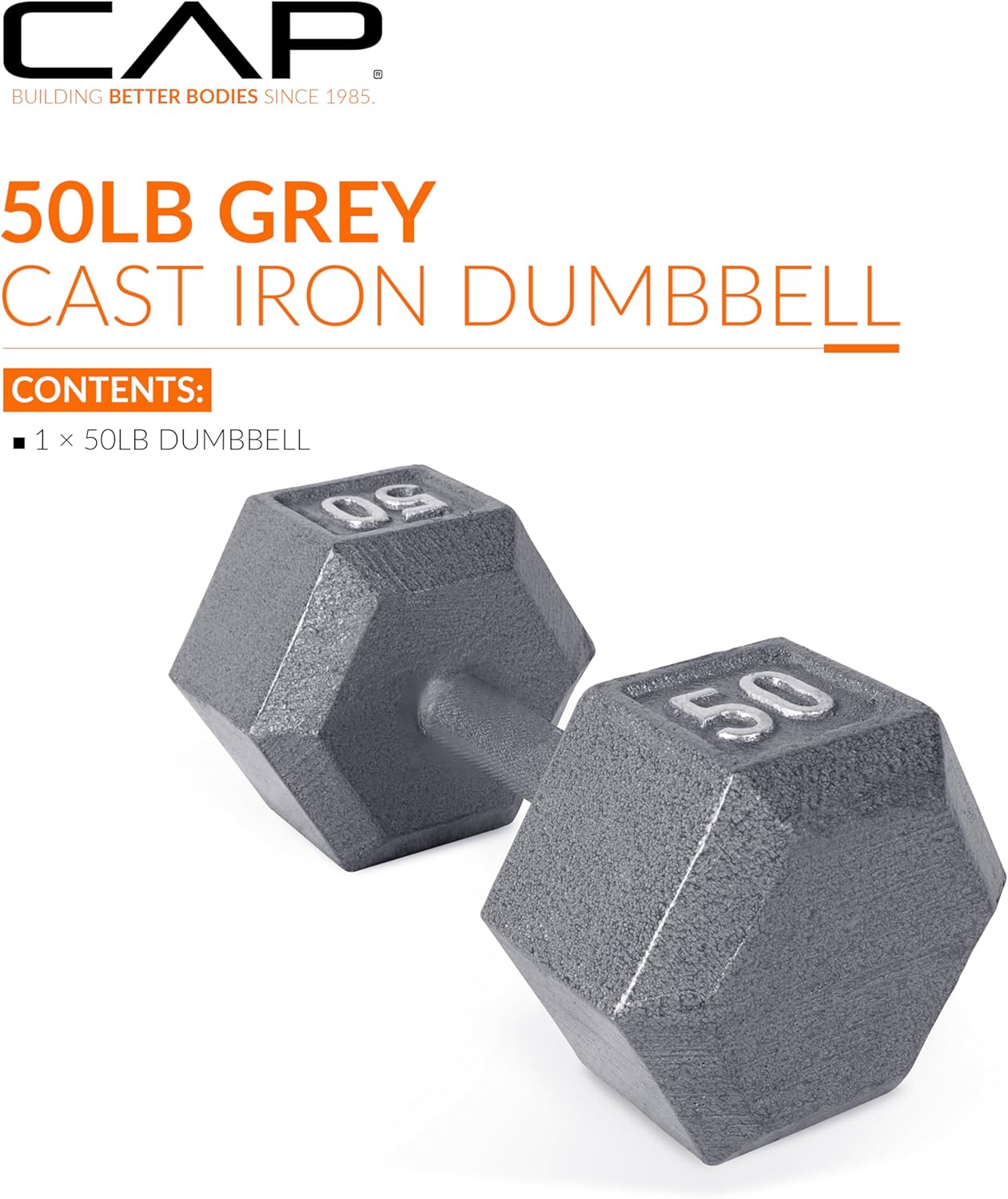 CAP Barbell Cast Iron Hex Dumbbell, Single, 50 lb