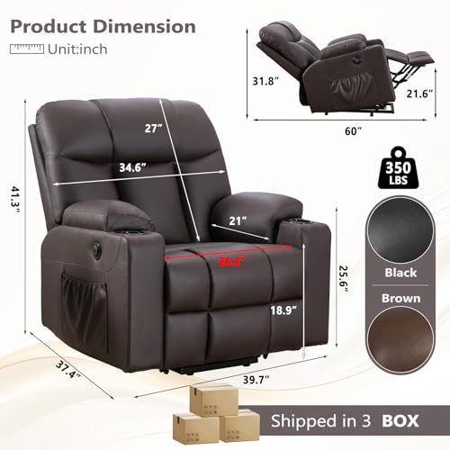 ANJ Large Power Lift Recliner Chair with Massage and Heat for Elderly Big People, Electric Wide Recliners, Heavy Duty and Safety Motion Fabric Reclining Mechanism with USB Ports, Side Pocket, Camel