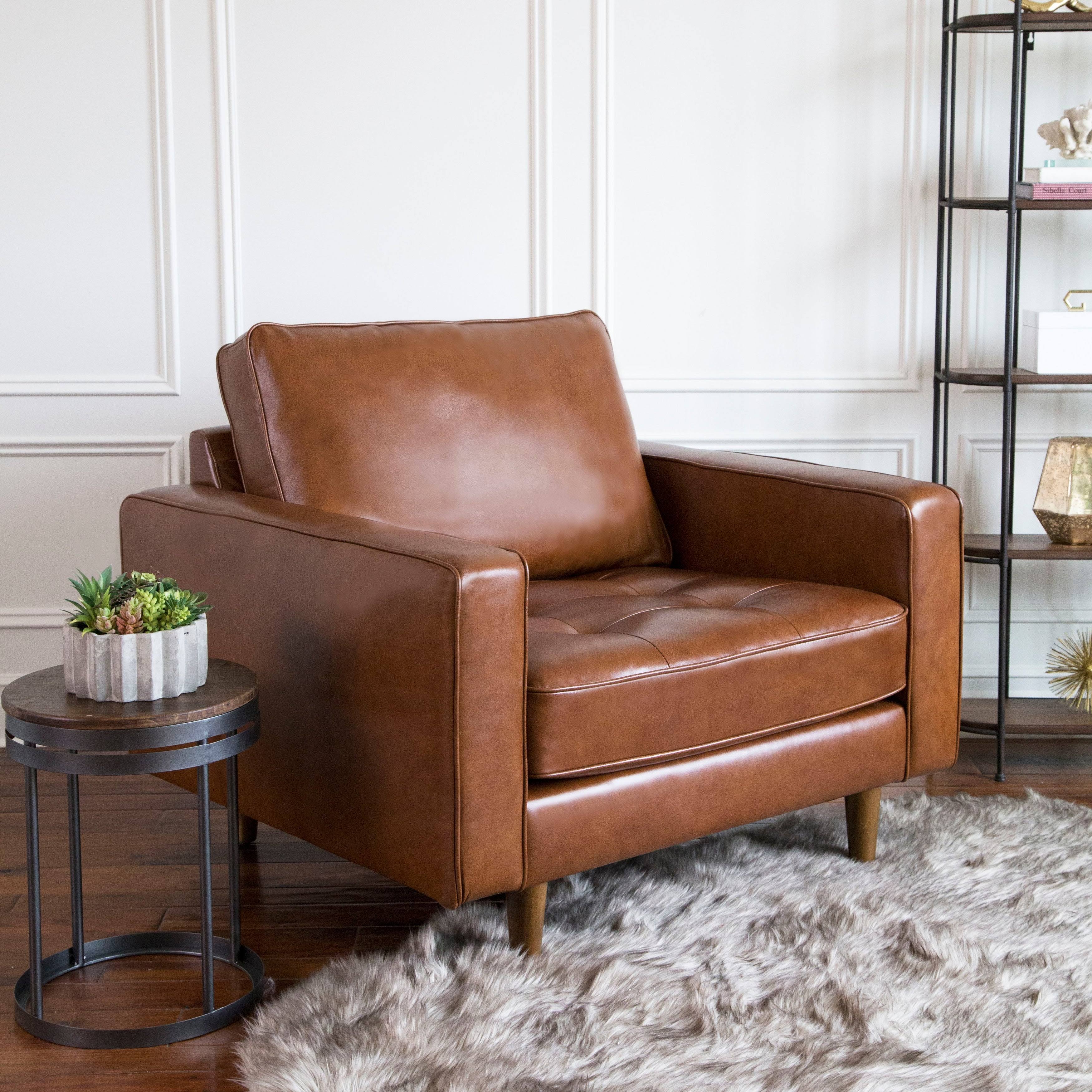 Abbyson Holloway Mid-Century Modern Top-Grain Leather Armchair - Camel