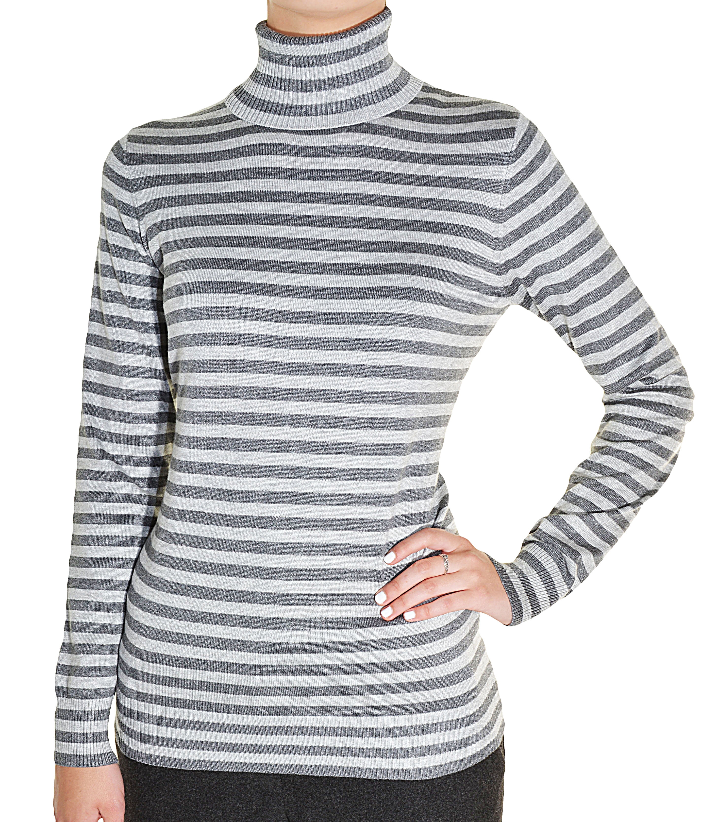 Joseph A Womens Striped Knit Turtleneck Shirt
