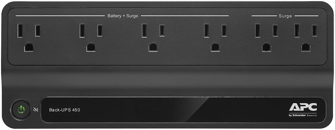 SCHNEIDER ELECTRIC BN450M-CA APC Back-UPS, 6 Outlets, 450VA, 120V, Retail
