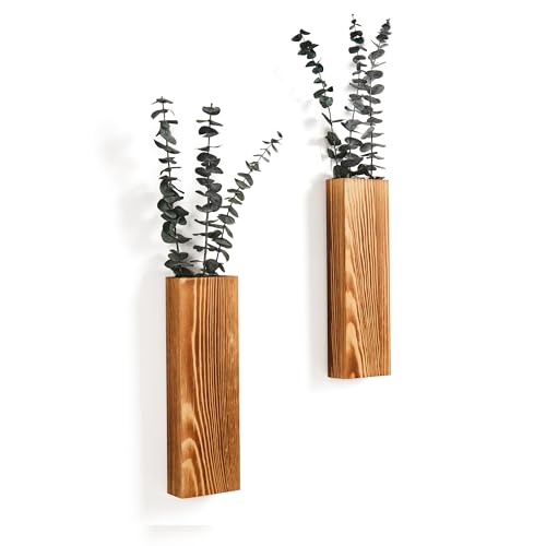 3 Pack Wood Wall Planter - Modern Farmhouse Wood Wall Decor for Living Room, Bedroom, Bathroom, Home and Office - Wooden Pocket Vase for Dried Flowers and Faux Greenery Plants Decor