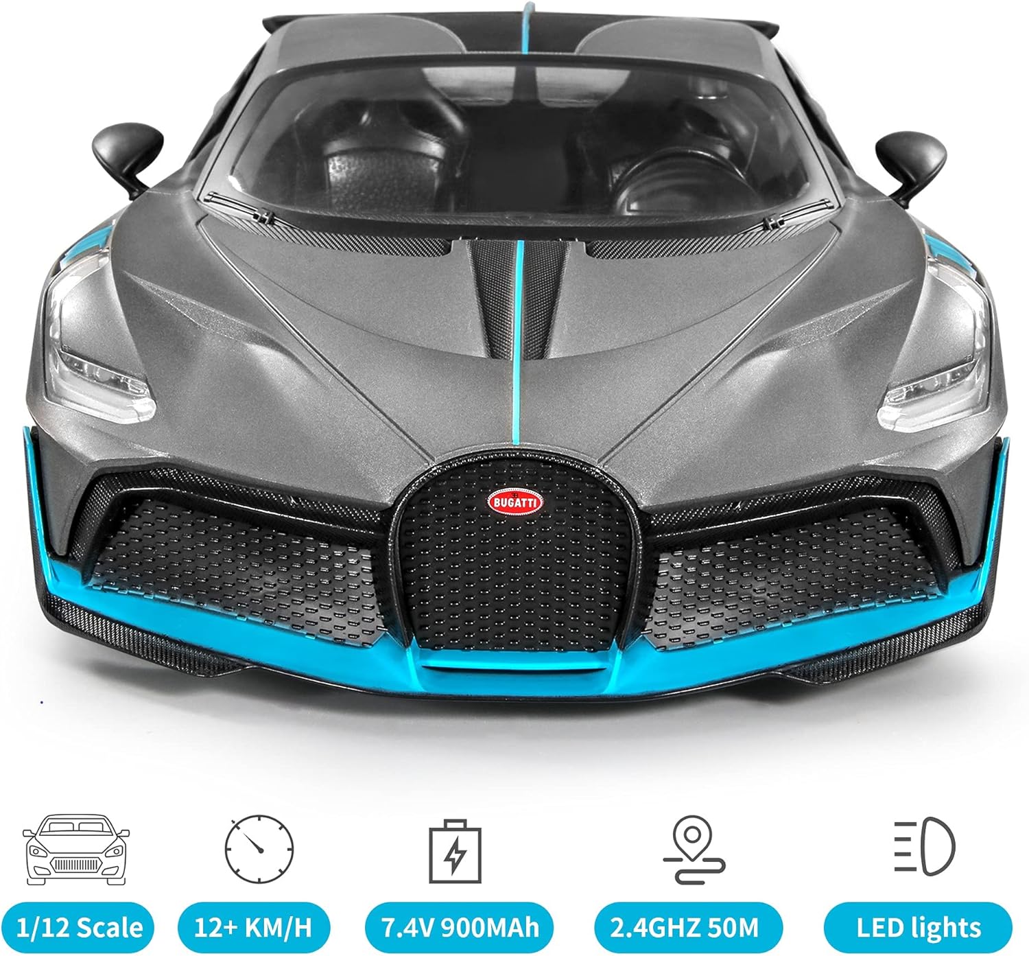 MIEBELY Bugatti Remote Control Car – 1/12 Scale RC Car for Children and Adults – Realistic Bugatti Divo Car with Lights – Detachable Steering Ring for Left and Right-Handed – Max Speed 12km/h Toy Car