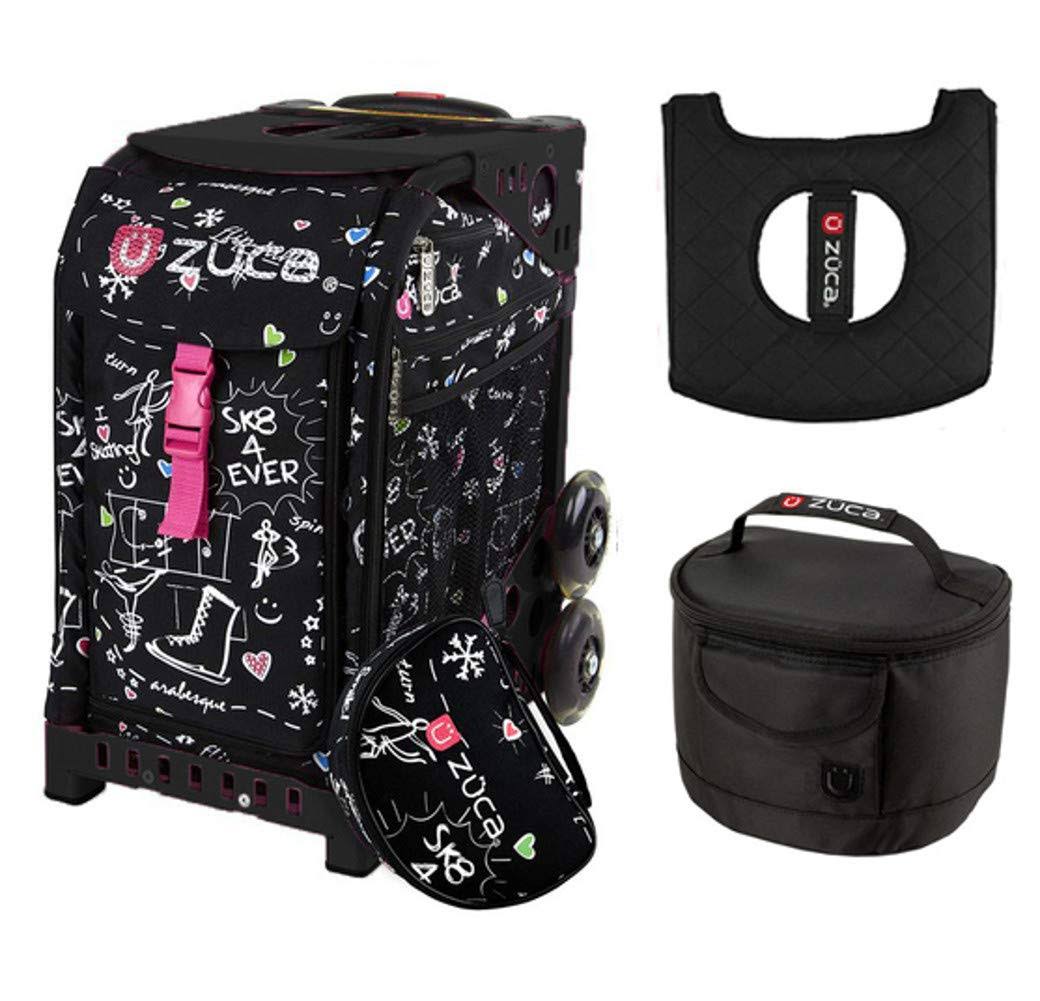 Zuca Sport Bag - Sk8 Black with Gift Black Seat Cover and Black Lunchbox( Black Frame)