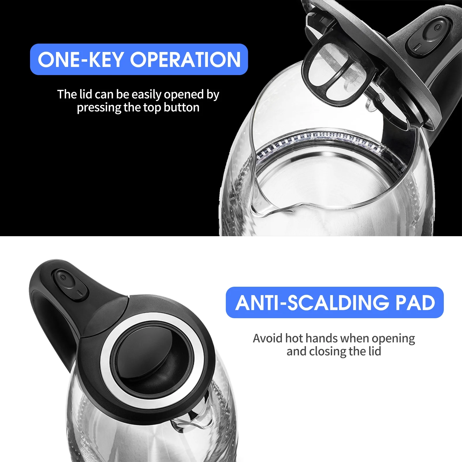 Anself 1.7L Electric Kettle 1500W Glass Hot Kettle Fast Heating Electric Tea Kettle Boiler & with Auto Shut-Off