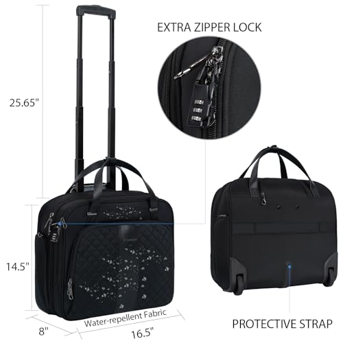 KROSER Rolling Laptop Bag Premium Rolling Laptop Briefcase Fits Up to 15.6 Inch Laptop Rolling Computer Bag for Women