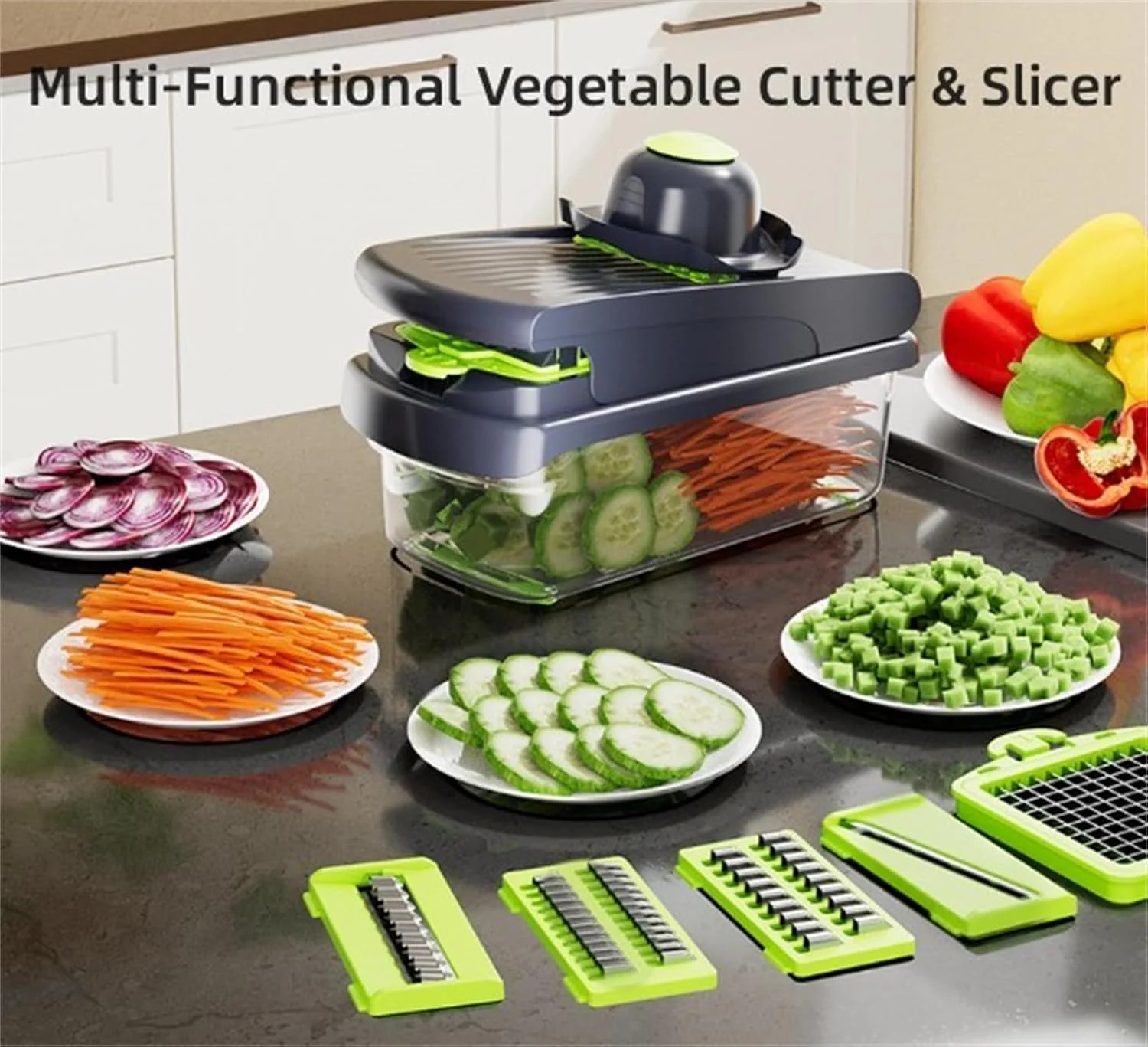 14Pcs Multi-Functional Vegetable Cutter & Slicer, Trendgolden Food Chopper, Stainless Steel Blades, Kitchen Gadgets & Accessories (Pink)