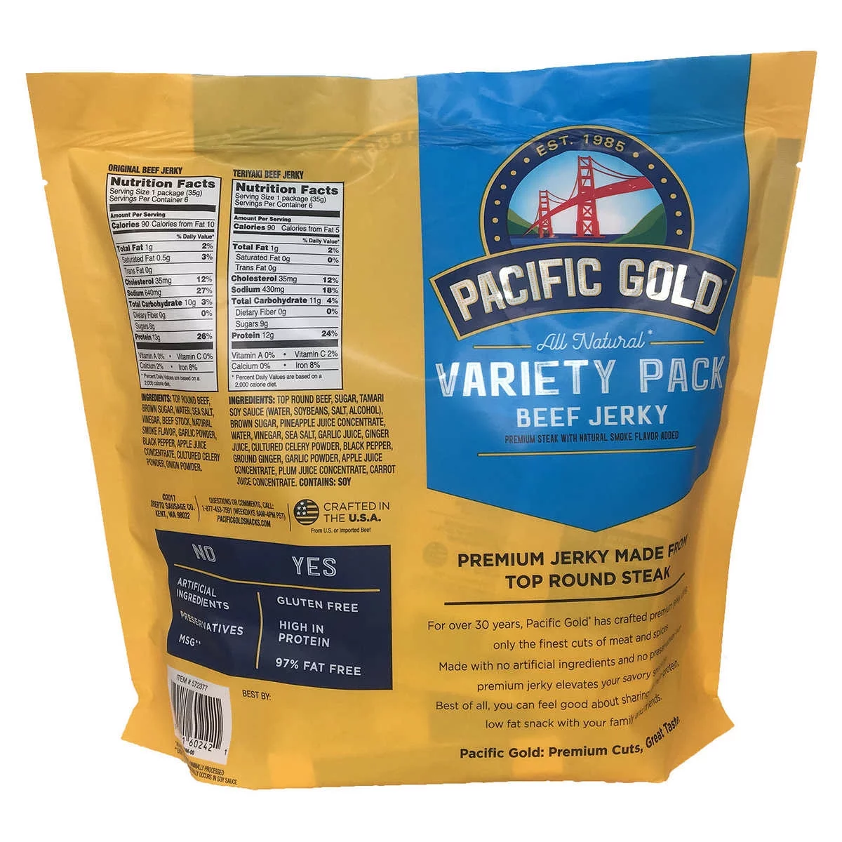 Pacific Gold Beef Jerky Variety Pack 15 oz 12-count