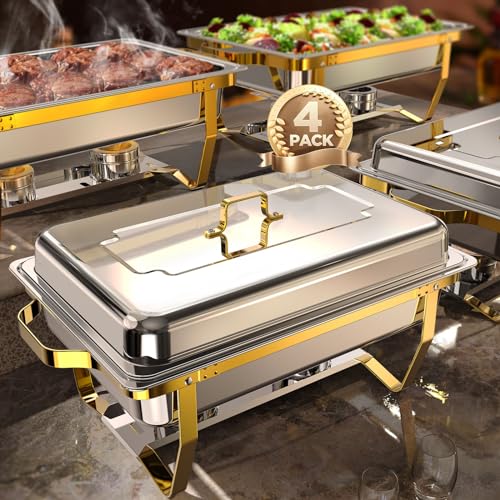 Chafing Dishes for Buffet 2 Pack, 8QT [Elegant Gold and Silver Colors] Stainless Steel Chafing Dish Buffet Set [Sturdy and High Grade] Chafers and Buffet Warmers Sets for Any Party with Complete Set