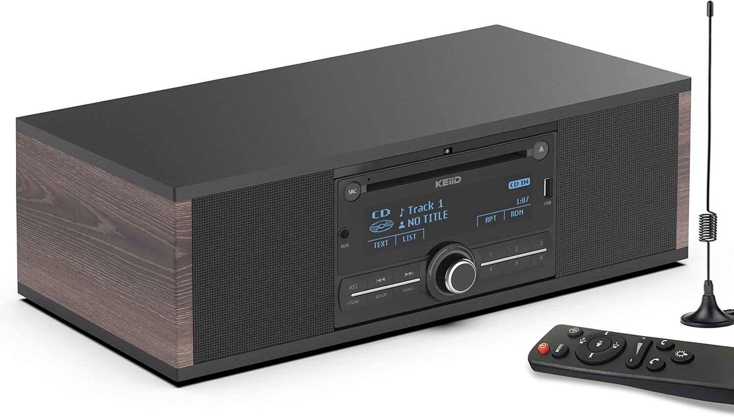 KEiiD Retro CD Players for Home with Speakers Wooden Stereo System Booombox with Bluetooth Receiver FM/AM Radio Tuner USB AUX, Bass/Treble Adjustable