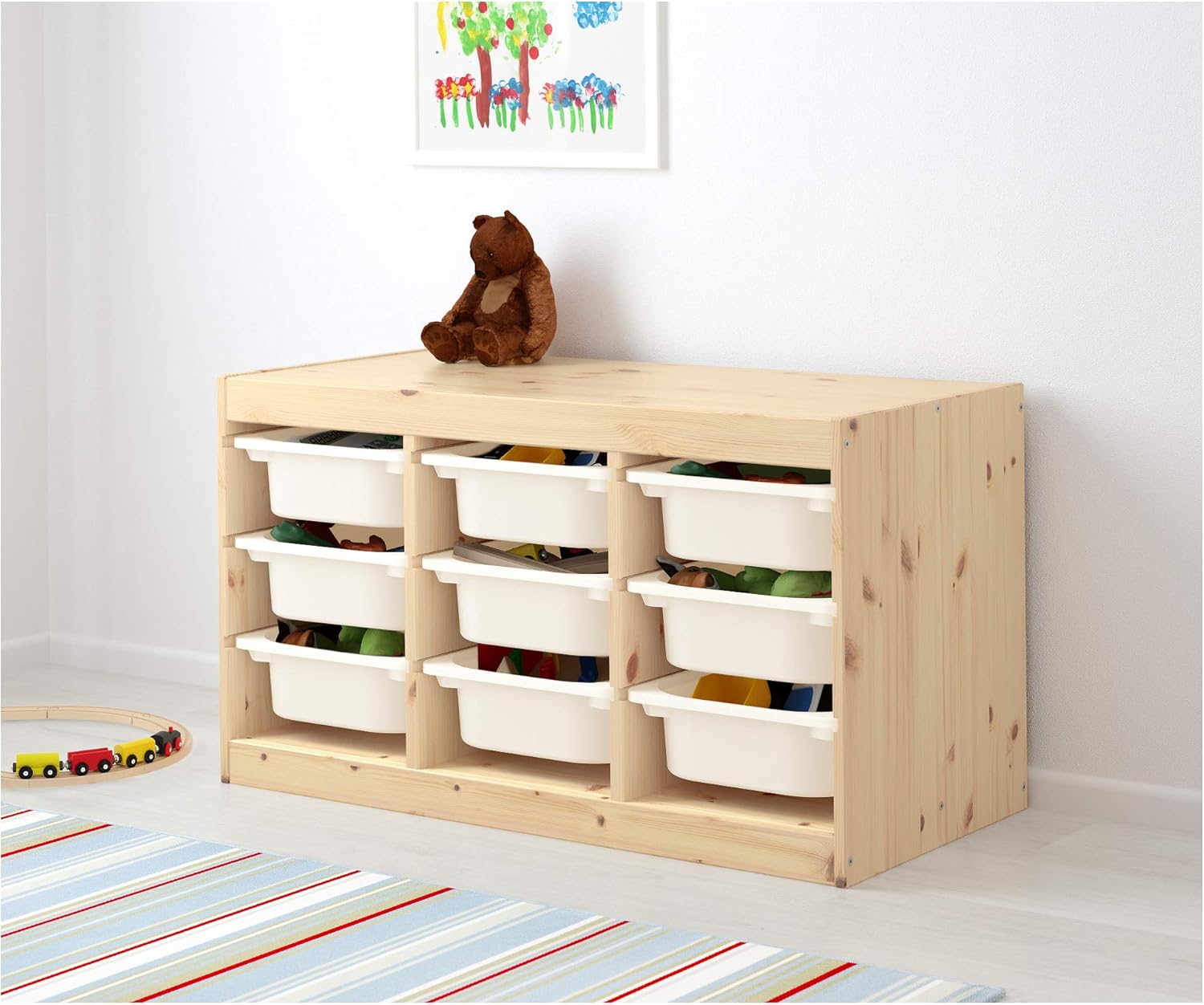 Ikea TROFAST storage combination with boxes, 93x44x52 cm, light white stained pine/white