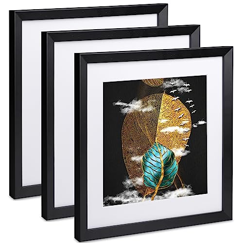10x10 Picture Frame Black, Display 8x8 or 5x5 with Mat or 10x10 without Mat, Solid Wooden Glass Cover Photo Poster Square Picture Frames for Gallery Wall Mounting Home Gift,1 Pack