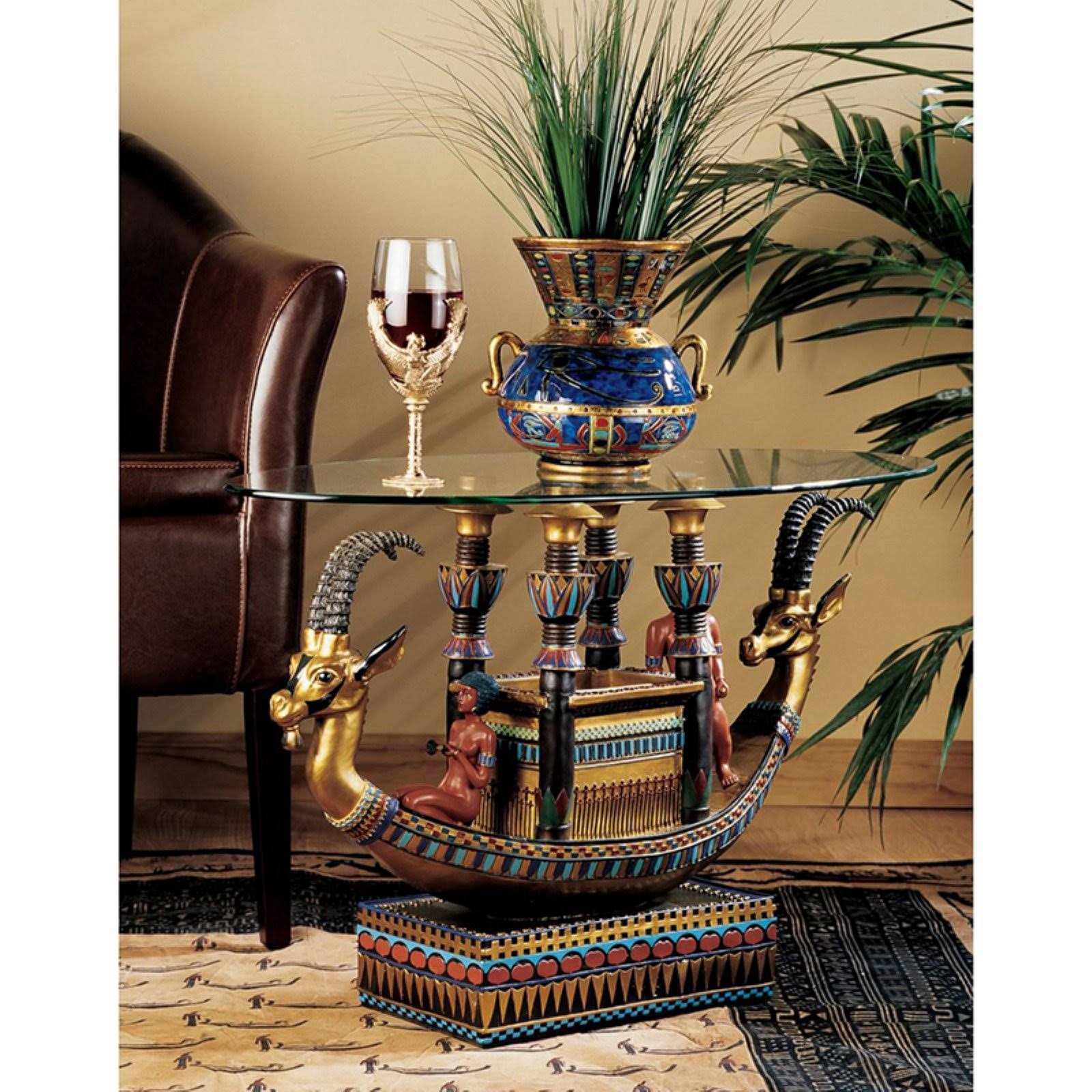 Design Toscano Egyptian Barge to The Beyond Glass-Topped Table