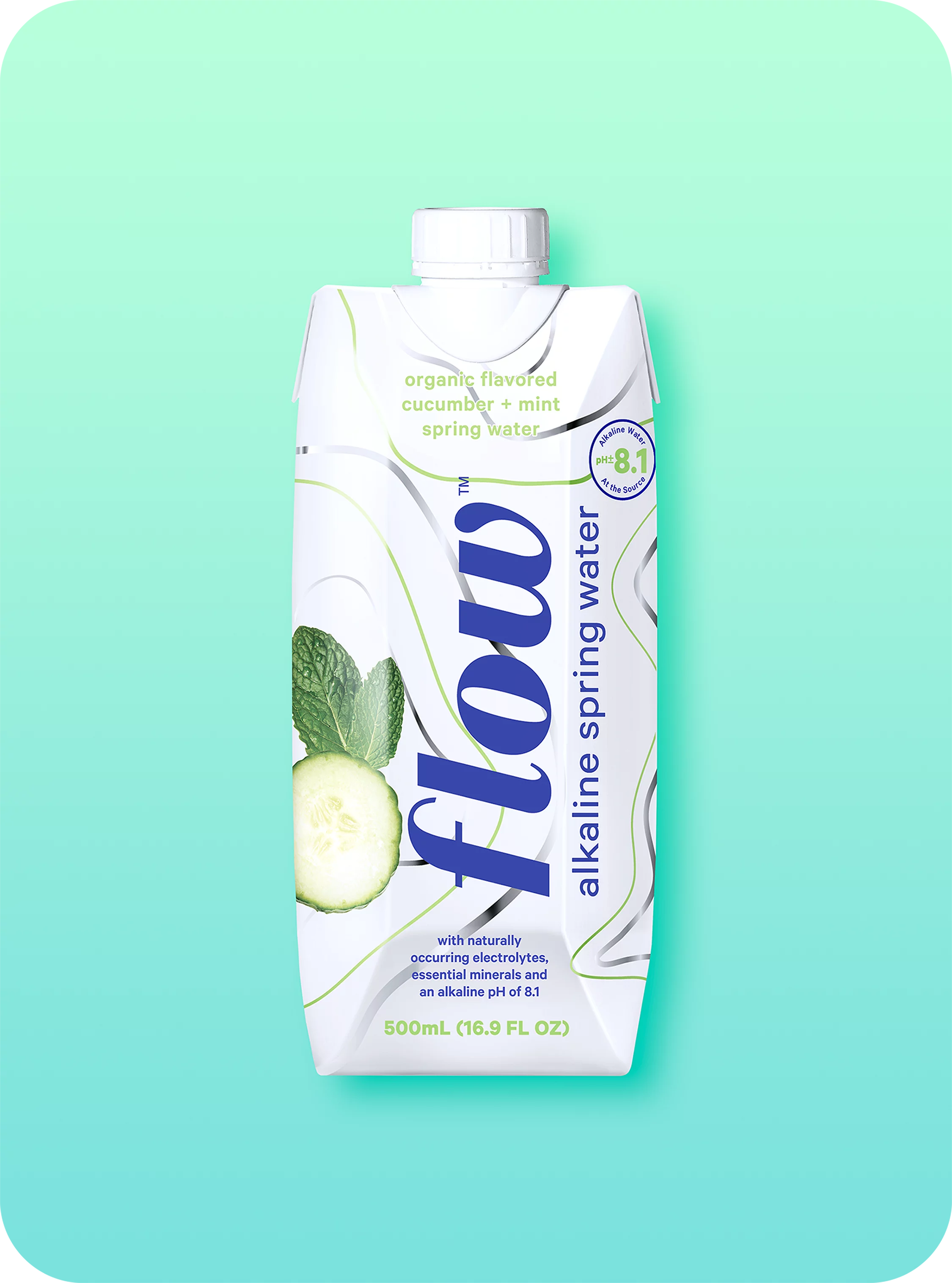Flow Alkaline Spring Water- 100% Organic Cucumber Mint Flavored Alkaline Spring Water, 16.9 fl oz, 12 Pack Bottles