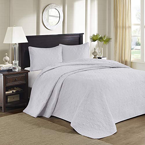 Madison Park Quebec Reversible Quilt Set Damask Design, Double Sided Stitching All Season, Lightweight Bedspread Bedding Set, Matching Sham, Cream, King(120