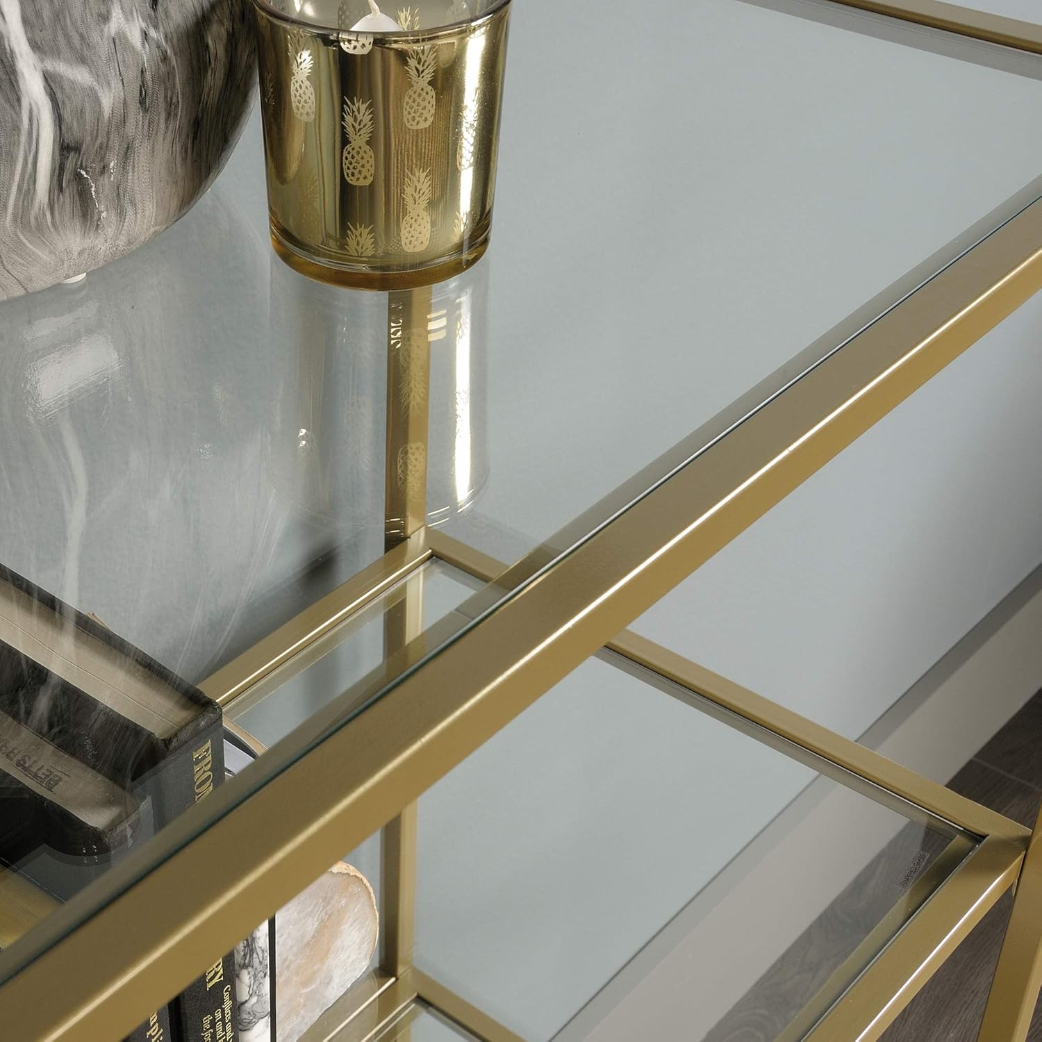 Sauder International Lux Bookcase/ book shelf, Satin Gold finish