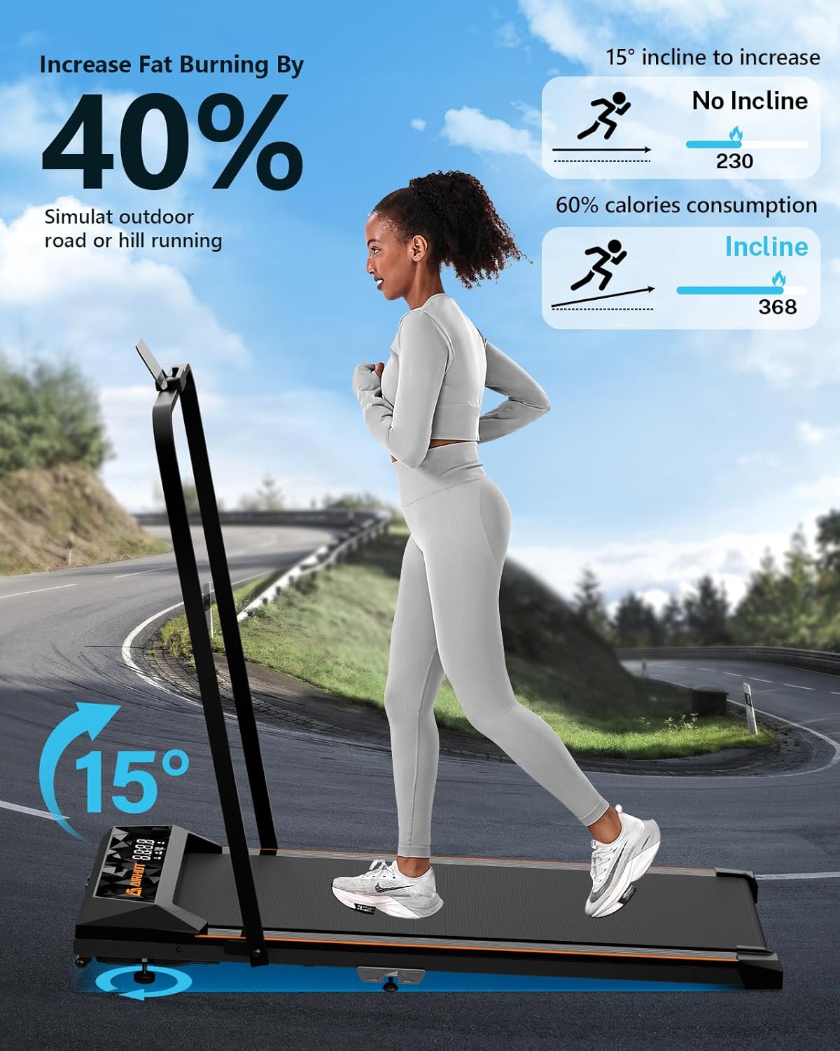 Walking Pad Treadmill with Incline, Under Desk Treadmill for Home Office, 4 in 1 Portable Folding Treadmills, 265lbs Capacity 2.5HP Low-Noise Walking Pad for Walking Jogging Running