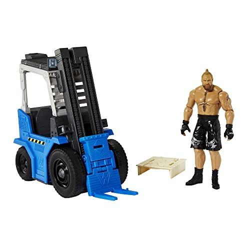 Mattel WWE Wrekkin' Slam & Stack Forklift & Action Figure Playset with Toy Vehicle & Brock Lesnar 6-inch Collectible, Moving Lift & Breakaway Parts