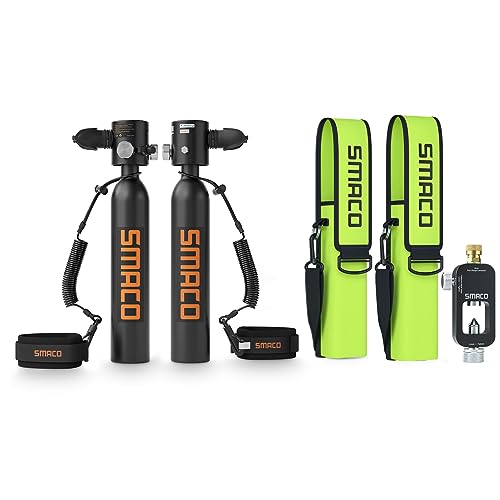 SMACO S300Plus Double Scuba Tank Scuba Diving Tank with 0.5L Capacity Supports 6-12 Minutes Underwater Breath Time Inflatable Small Scuba Cylinder for Shallow Water Free Diving/Underwater Work