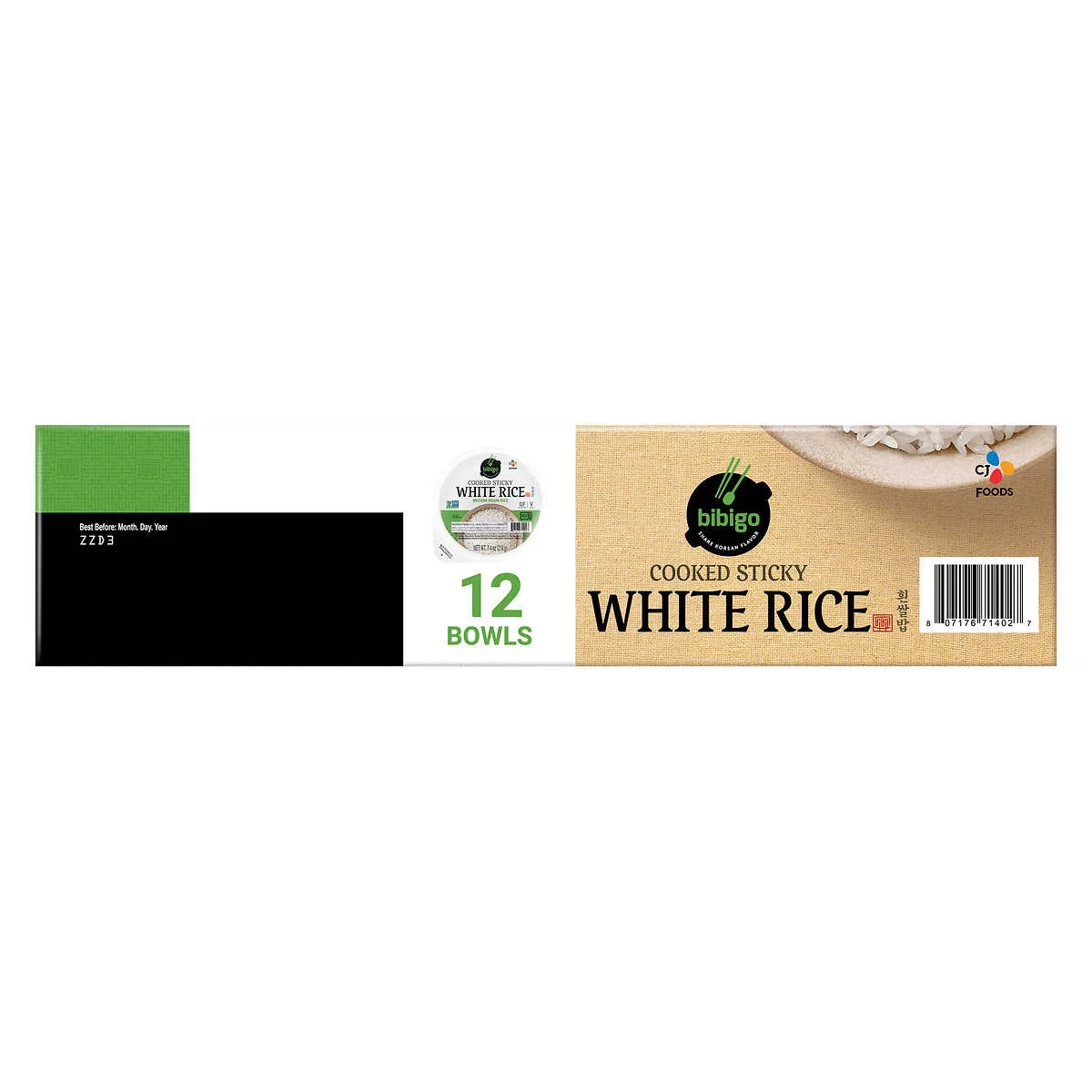 Bibigo Cooked Sticky White Rice Bowls 7.4 Ounce (12 Count)