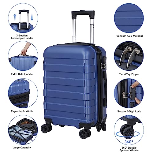 SUPER DEAL 21 Inch Carry On Luggage with Spinner Wheels, Expandable Hardside Suitcase Height Adjustable Durable Rolling Luggage with Porable Handle and Side Feet for Business Trips and Travel, Black