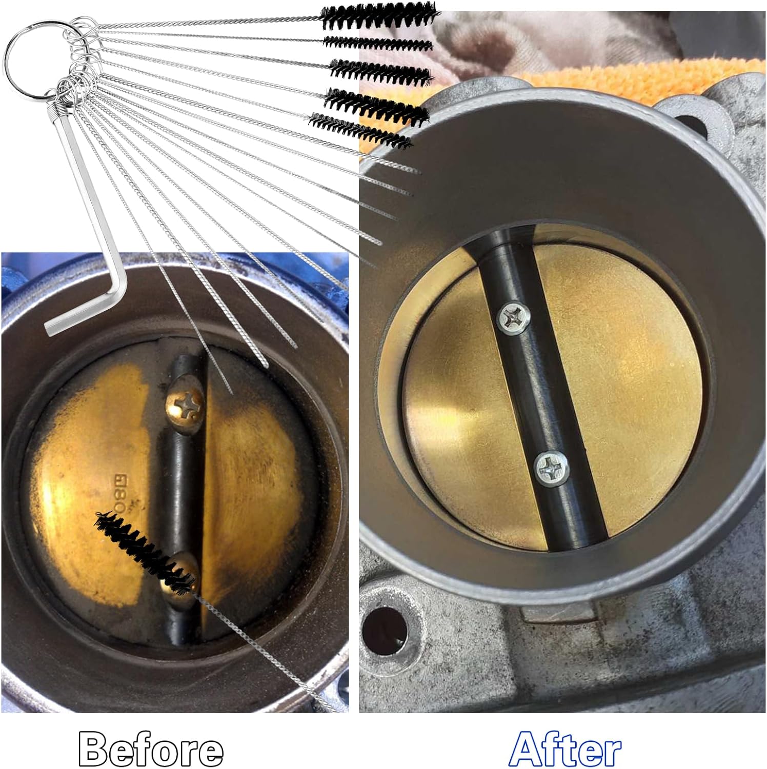 Carb Cleaning Kit Carburetors Carbon Dirt Jet Remove Cleaner - Stainless Steel 13 Cleaning Wires Set + 5 Nylon Brushes + 10 Cleaning Needles +1 Throttle Wrench + 1 Sharp Pick