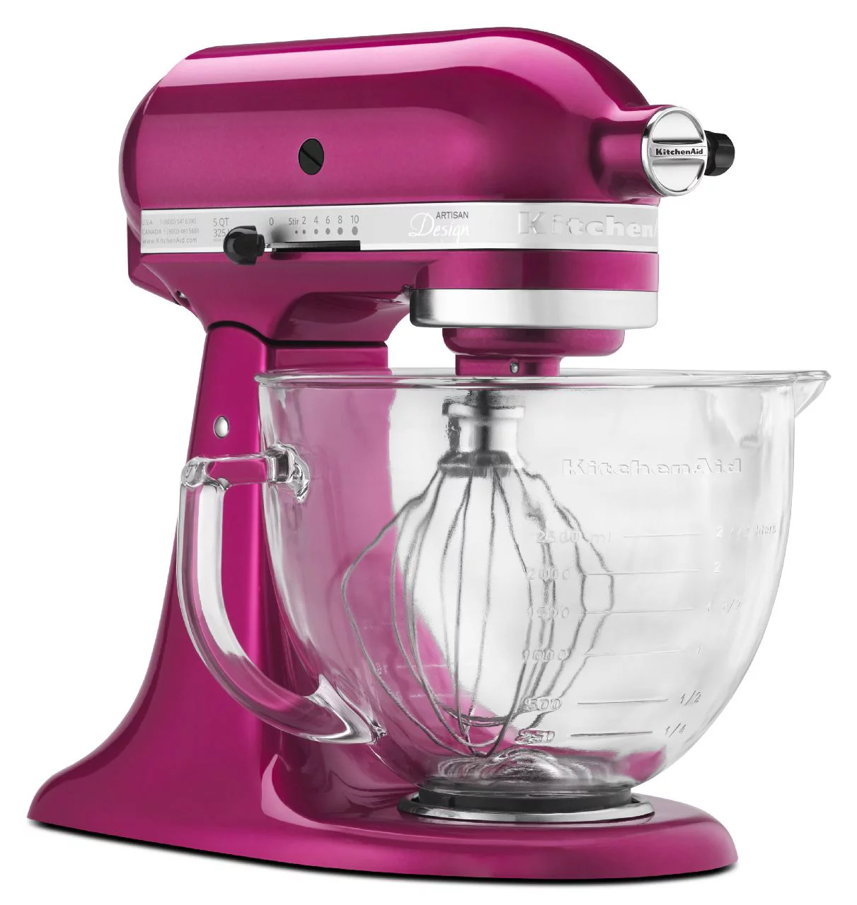 KitchenAid KSM155GBRI Artisan Design Series 5 Quart Tilt-Head Stand Mixer with Glass Bowl, Raspberry Ice