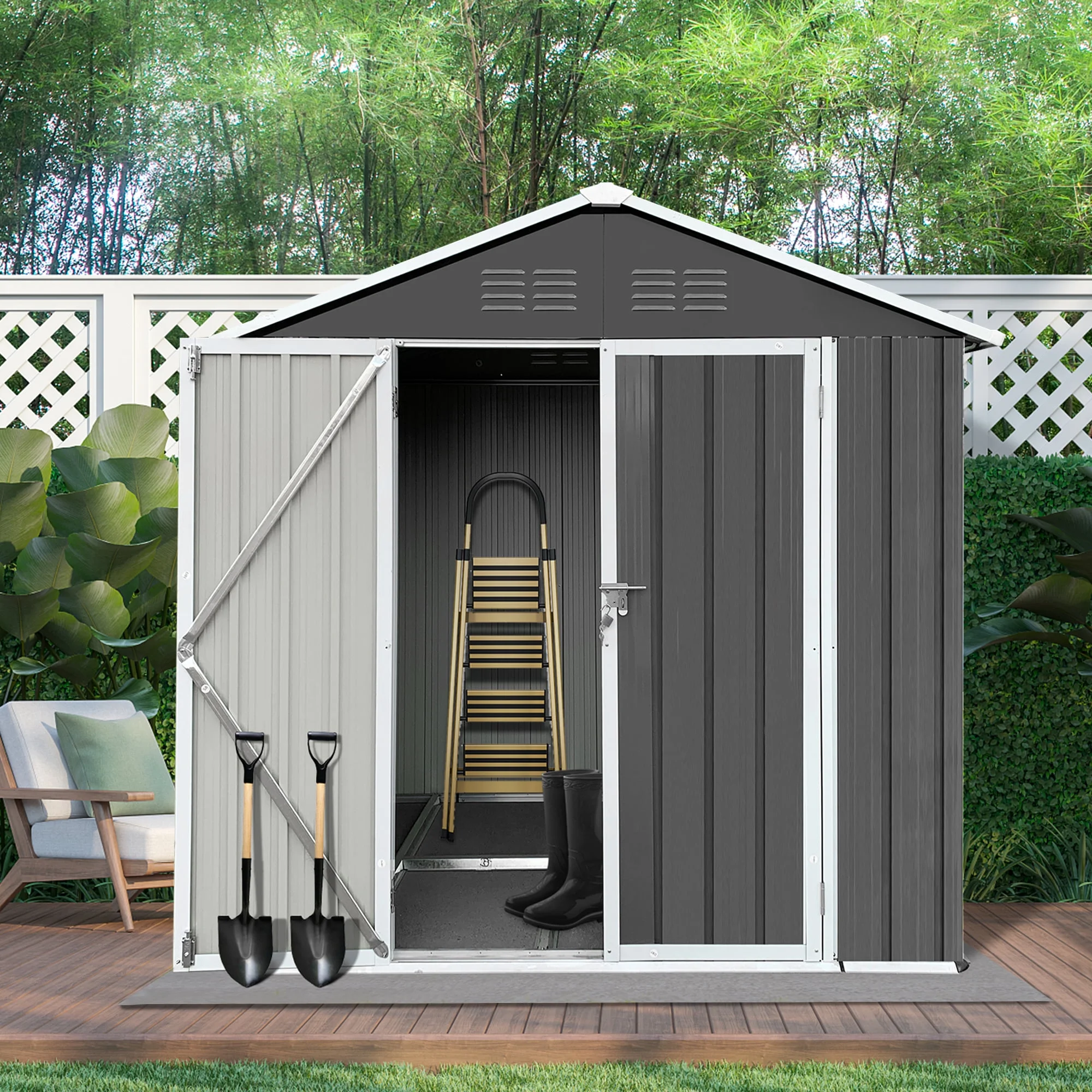 6' x 4' Outdoor Metal Storage Shed, Tools Storage Shed, Galvanized Steel Garden Shed with Lockable Doors, House Outdoor Storage Shed for Backyard, Patio, Lawn, D8311