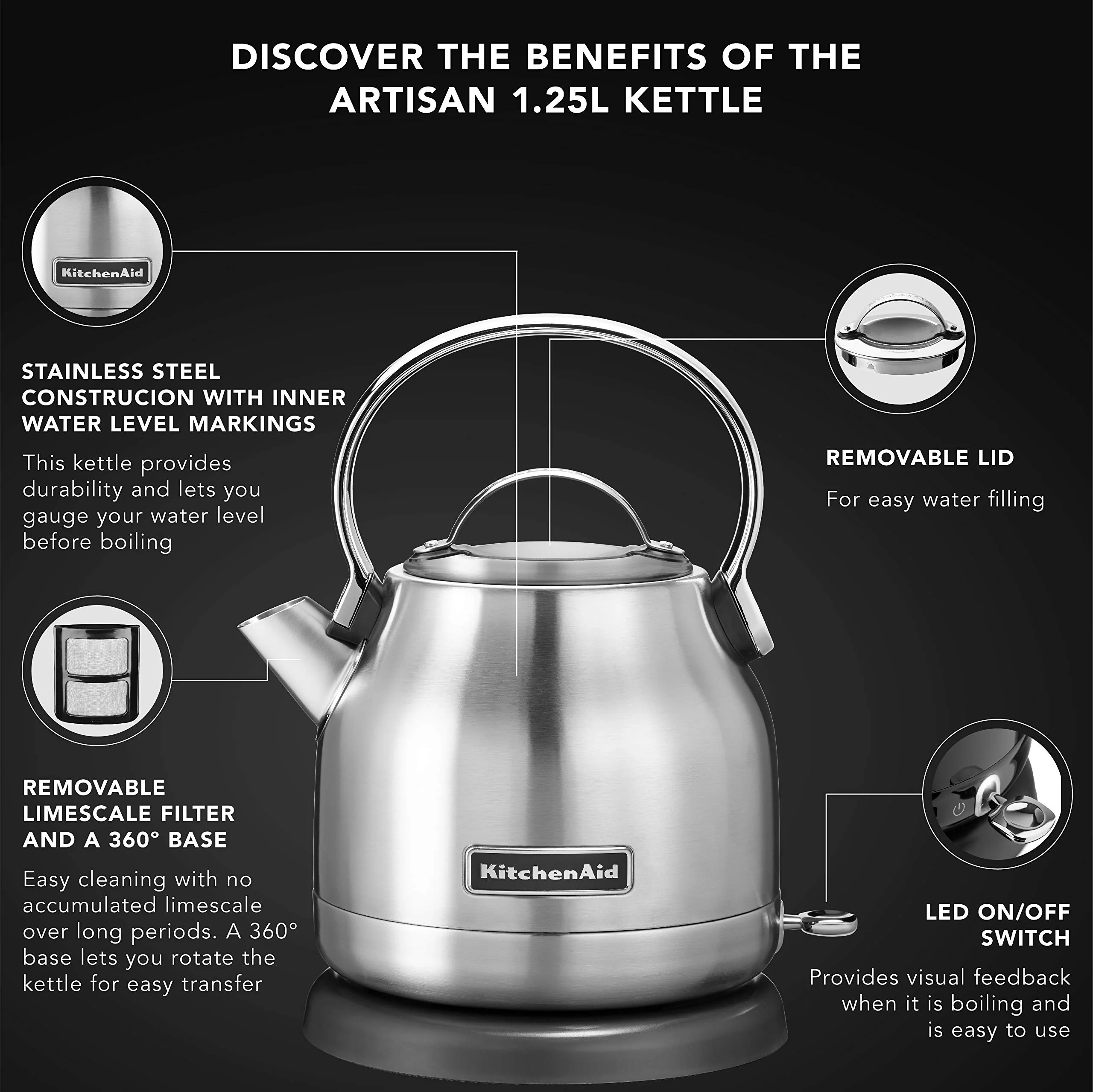 KitchenAid KEK1222SX 1.25-Liter Electric Kettle - Brushed Stainless Steel