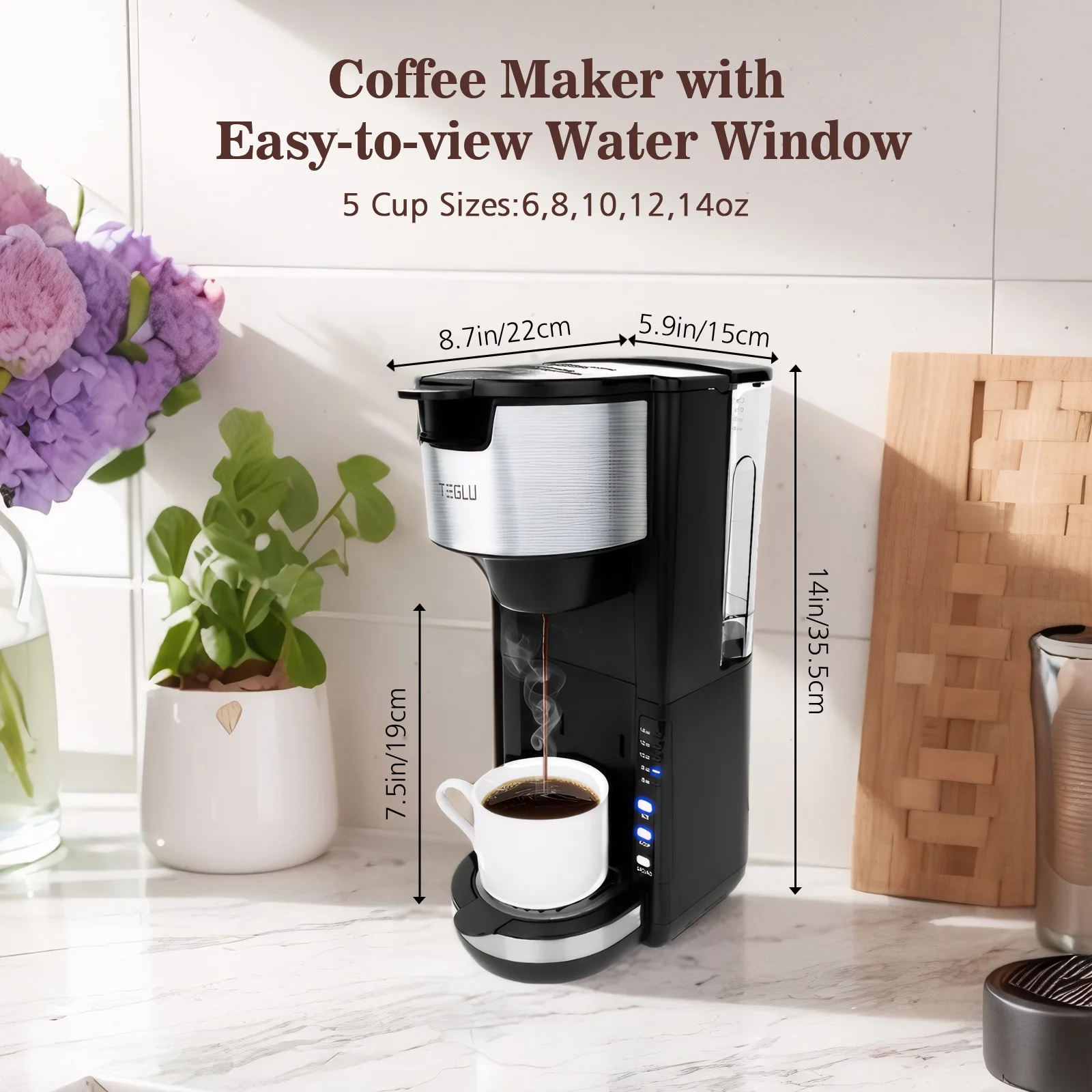 2 In 1 Hot and Iced Single Serve Coffee Maker K Cup & Ground Coffee Fits Travel Mugs, Iced Coffee Makers with 6 to 14oz Reservoir in 2 Mins,30 Oz Removable Water Tank,Reuseable Filter,Small Size,Black