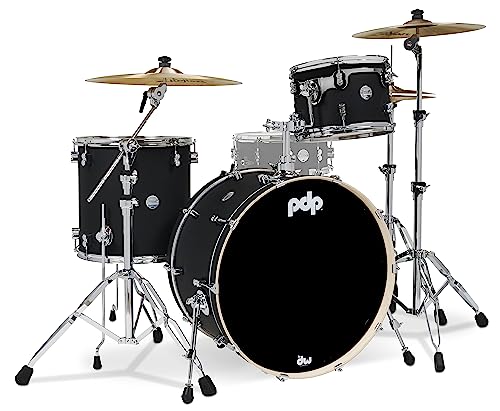 Pacific Drums & Percussion PDP Concept Maple 3-Piece Rock, Satin Black Drum Set Shell Pack (PDCM24RKBK)