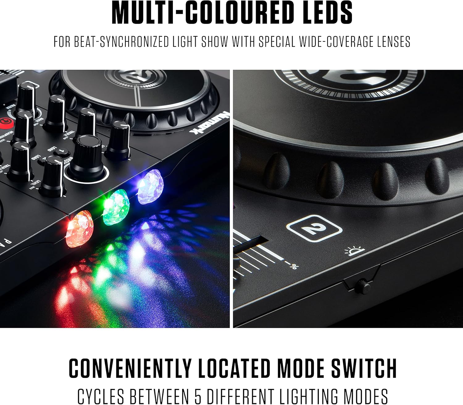 Complete DJ Equipment Package - Numark Party Mix 2 DJ Controller with Party Lights, M-Audio BX3 3.5 Inch DJ Speakers, and Serato DJ Lite