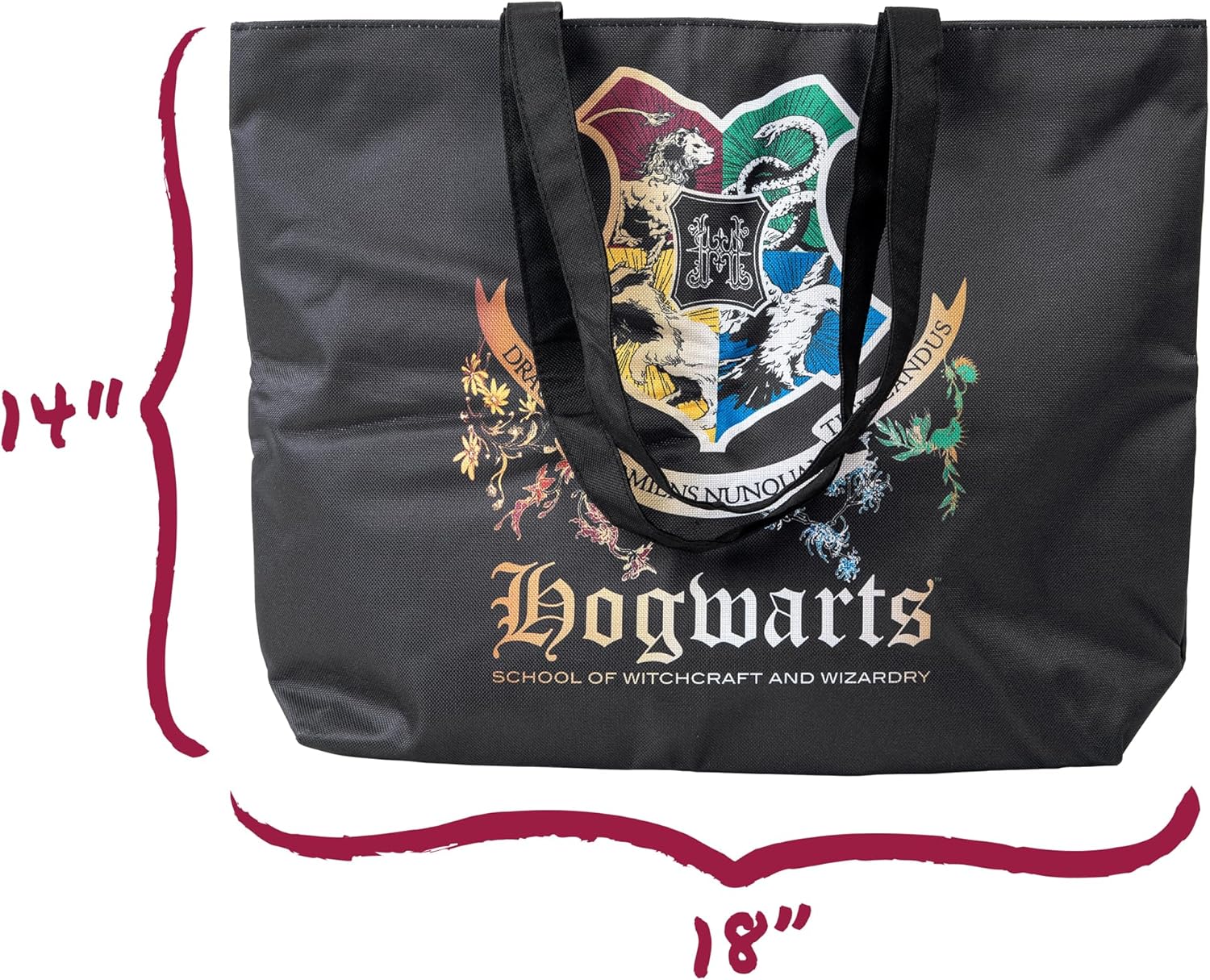 CON*QUEST Conquest Journals Harry Potter Hogwarts Tote Bag with Padded Laptop Sleeve, Inside Pocket, Elastic Wand Loop, Zipper Closure, Officially Licensed