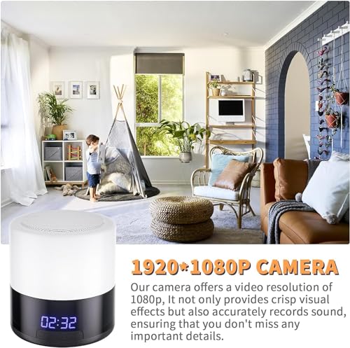 Spy Camera Hidden Camera Bluetooth Speaker, Hidden Spy Camera with Video, 1080P Nanny Cam Hidden Camera with 180°Rotating Lens, WiFi Hidden Camera Clock Night Light with Night Vision, Motion Detection