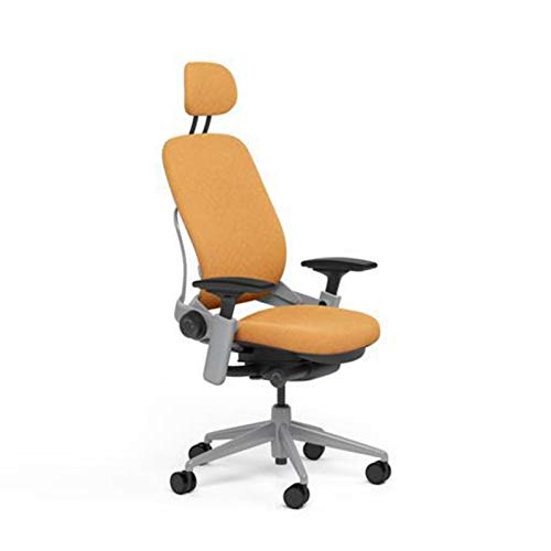 Steelcase Leap Chair in Buzz2 5G51 Sable Fabric with Headrest - 4-Way Highly Adjustable Arms - Platinum Frame and Base - Standard Carpet Casters