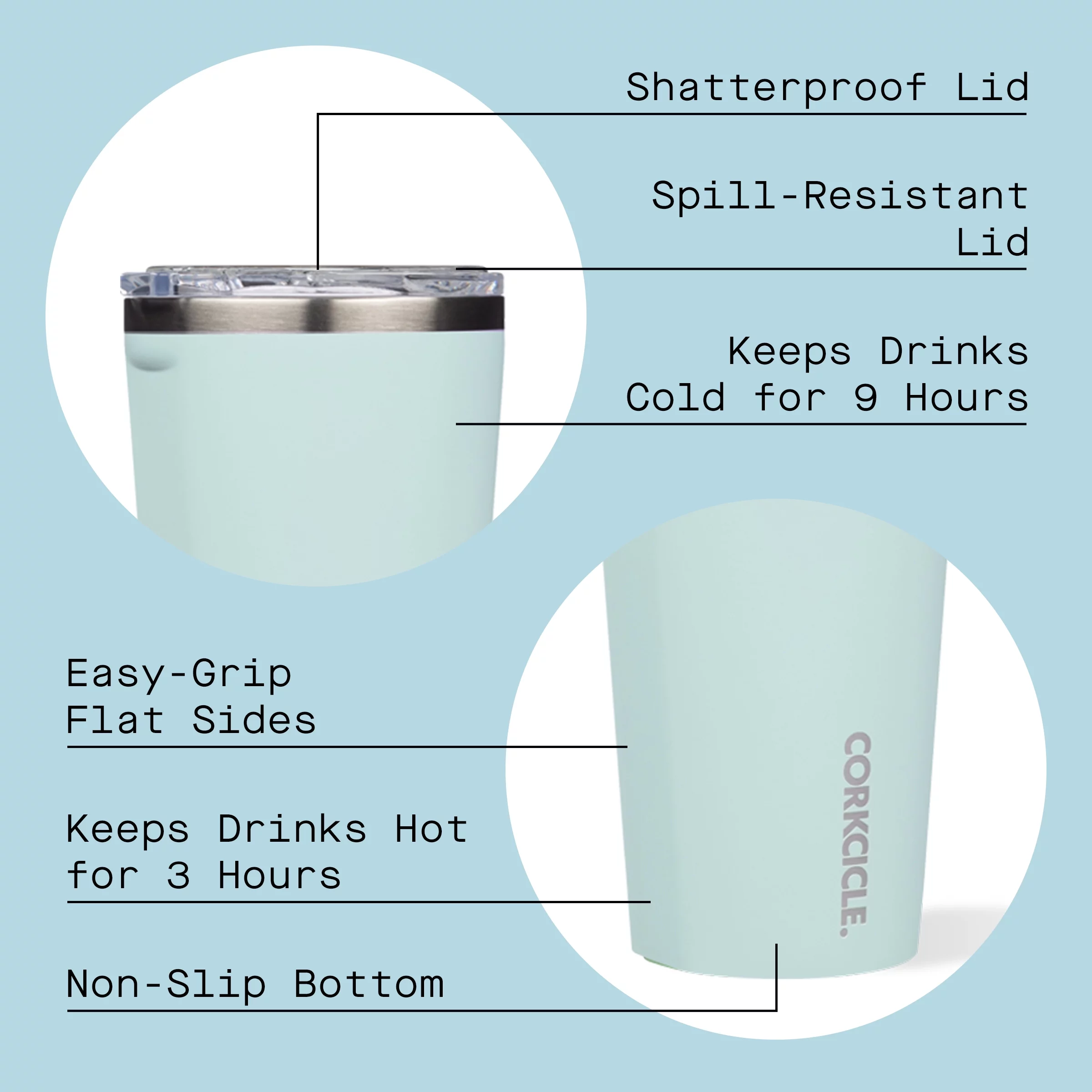 Corkcicle Classic Triple Insulated Coffee Mug with Lid, Gloss Powder Blue, 16 oz – Stainless Steel Travel Tumbler Keeps Beverages Cold 9+hrs, Hot 3hrs – Cupholder Friendly Travel Coffee Tumbler