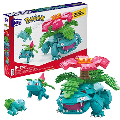 ​MEGA Pok&eacute;mon Action Figure Building Toys, Bulbasaur Evolution Set with 622 Pieces, 3 Poseable Characters, Bulbasaur and Venusaur, for Kids​
