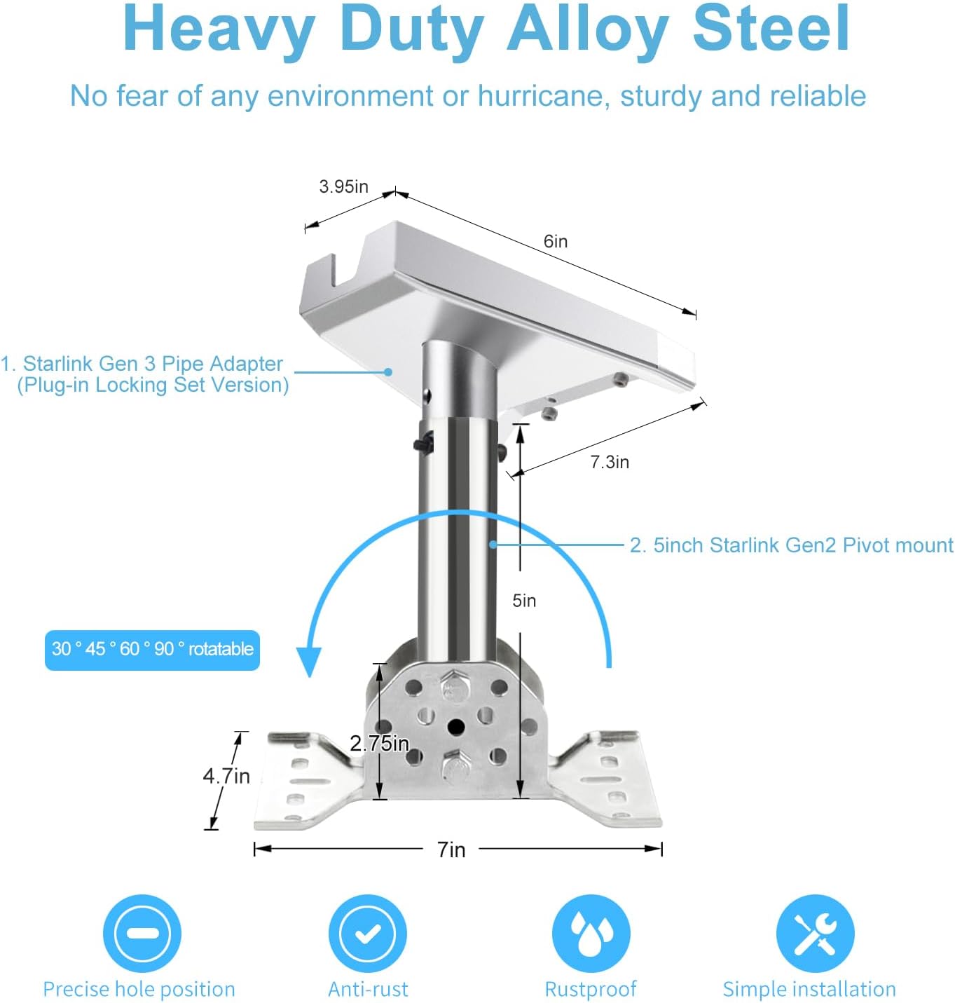 Heavy Duty for Starlink Gen 3 Mount,Starlink Gen 3 Wall Mount,Starlink Gen 3 Roof Mount,Starlink Gen 3 Pole Mount,Starlink Gen 3 Pipe Adapter Gen3 Starlink V3 Mounting Kits