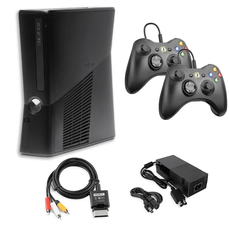 Restored Xbox 360 S 250GB Game Console Black with 2 Retrofam Black Controllers (Refurbished)