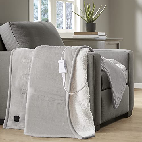 Beautyrest Plush to Sherpa Reversible Electric Blanket, Built-in Soft Button Controller, Auto Shut Off, Multi Heat Setting, UL Certified, Machine Washable Heated Throw, 50x60 Red Plaid