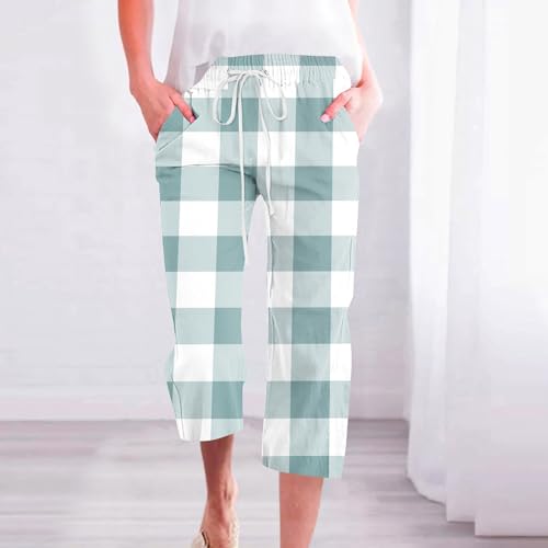 Cotton Linen Pants for Women Loose Fit Summer Casual Drawstring Travel Capri Pants Elastic Waist Beach Trousers